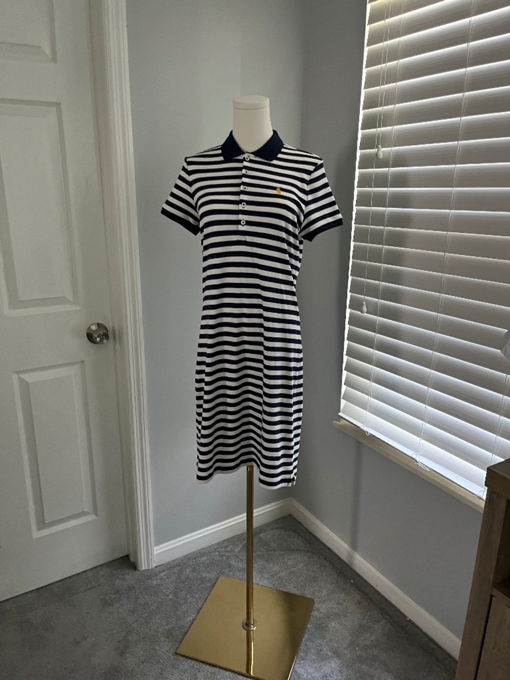 Ralph Lauren Polo Striped Navy White Midi Polo Dress Short Sleeve S/M - Picture 1 of 6